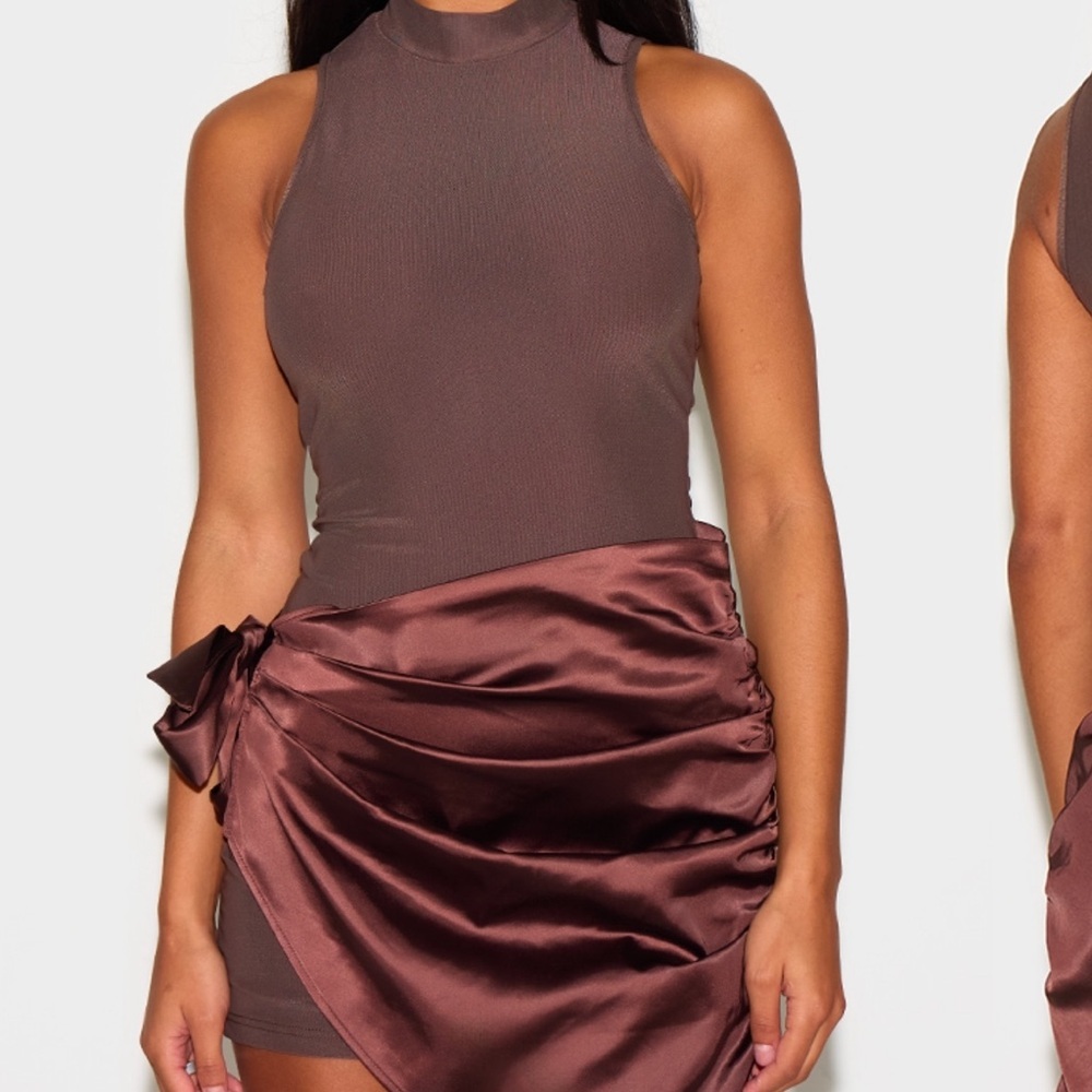 PrettyLittleThing Brown Satin Dress